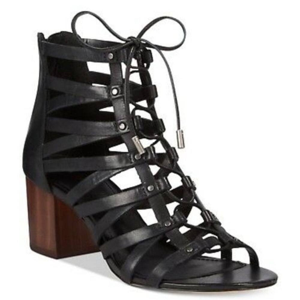 ALDO Myssi Lace-up Block Heel Sandals Strappy Ankle Open Toe Black Gladiator 9
